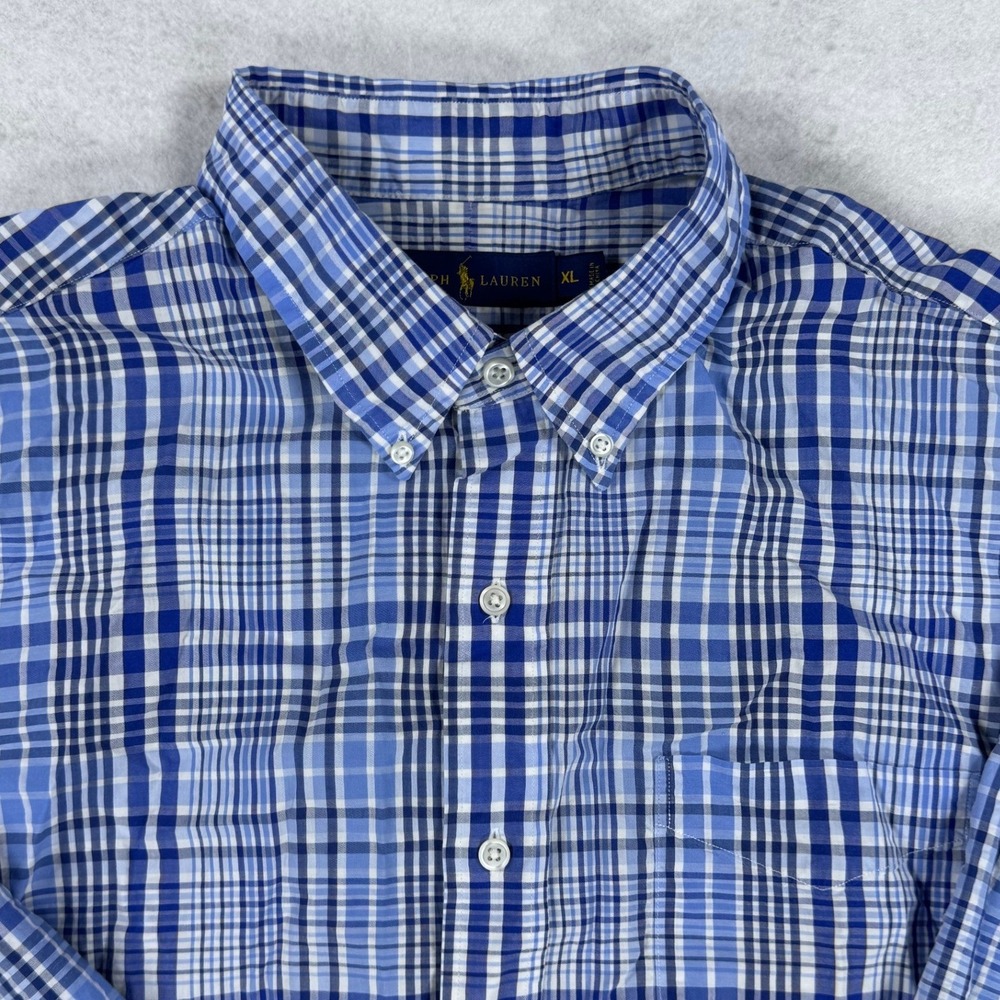Ralph Lauren Mens XL Blue White Plaid Button Down Shirt Long Sleeve Cotton